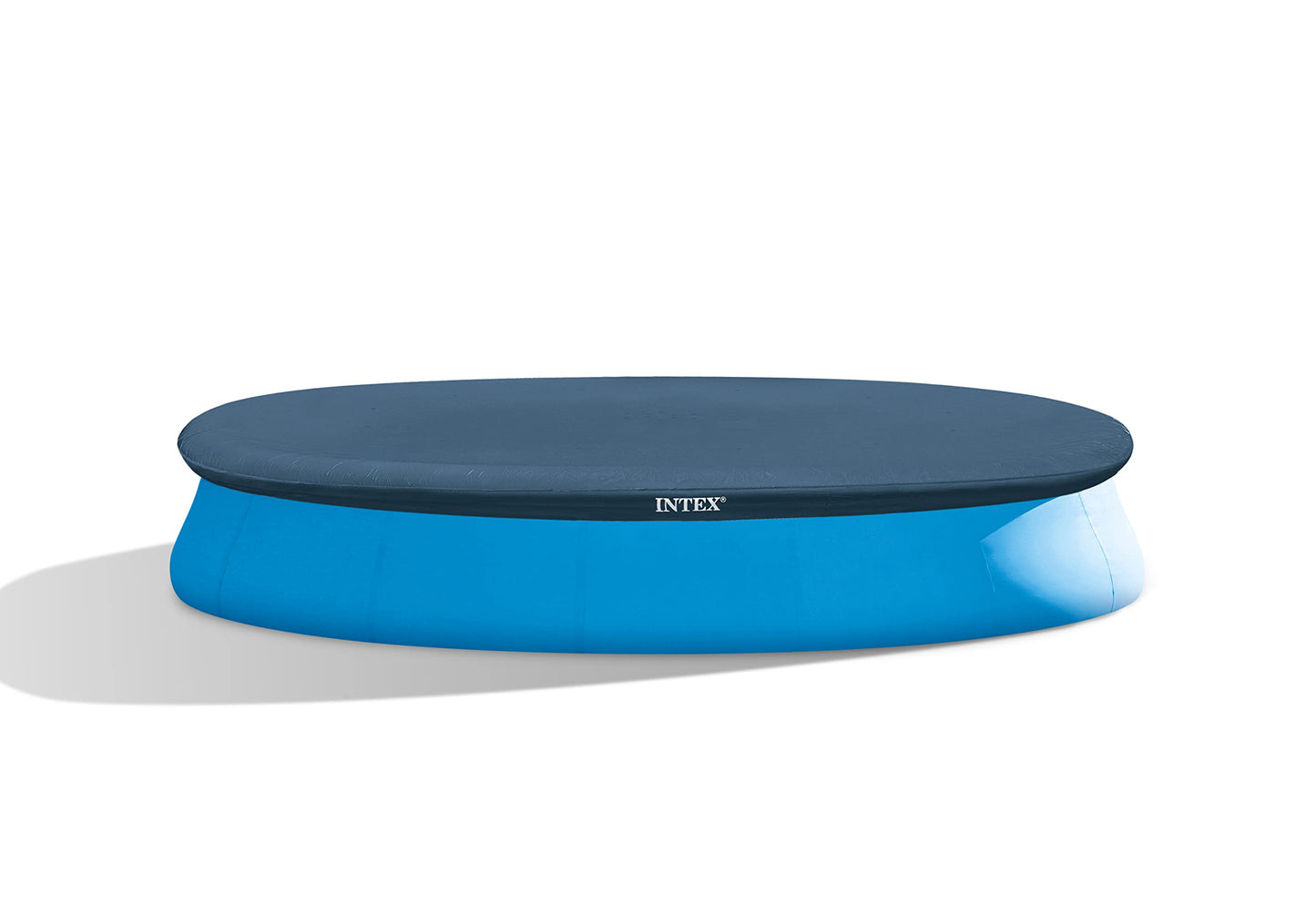 INTEX 28023E Pool Cover: for 15ft Round Easy Set Pools – Includes Rope Tie – Drain Holes – 12in Overhang – Snug Fit