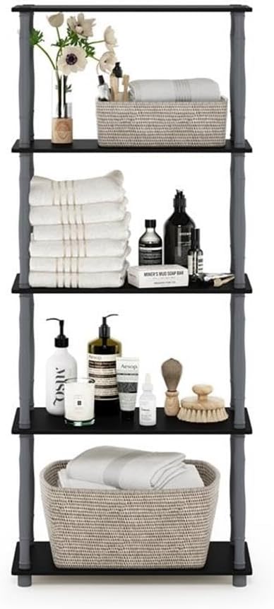Furinno Turn-N-Tube 5-Tier Multipurpose Shelf / Display Rack / Storage Shelf / Bookshelf, Classic Tubes, Black/Grey