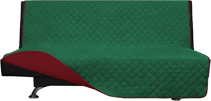 Easy-Going Futon Slipcover - Reversible Sofa Cover, Armless, Water Resistant - Protects Furniture from Pets & Kids (Green/Christmas Red)