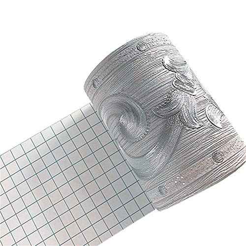 Silver Flower 3D Wallpaper Border Peel & Stick PVC Wall Covering Kitchen Bathroom Bedroom Tiles Decor Sticker,4 Inch by 16.5 Feet1