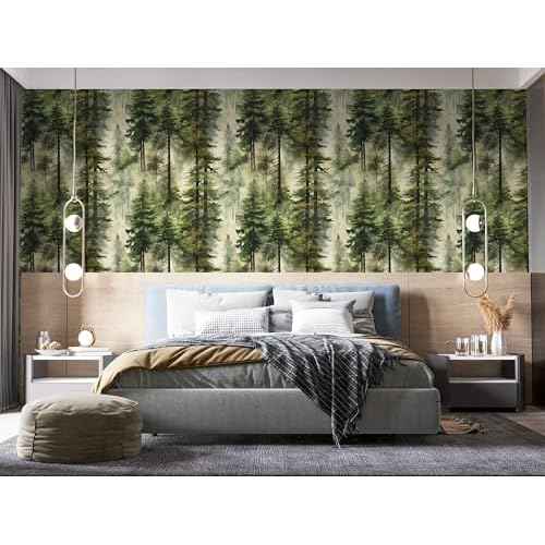 HAOKHOME Forest Peel and Stick Wallpaper Tree Wall Paper Wood Removable for Bedroom Green Contact Paper 17.3in x 6.6ft