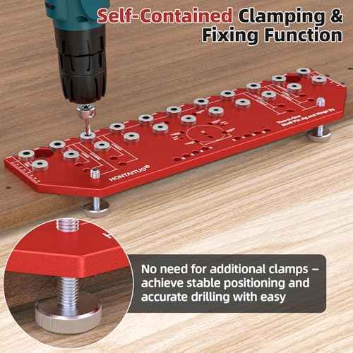 11-Hole Shelf Pin Jig and Hinge Jig 2-in-1,1/4 Inch and 5mm Shelf Pin Drilling Jig,Self-contained Clamping Function Shelf Jig and Cabinet Hardware Jig Tool Drill Guide