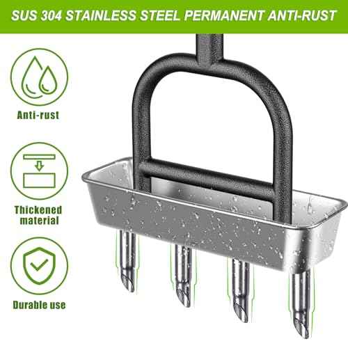 Dolibest Lawn Coring Aerator, Manual Grass Aerating Tool with Stainless Steel Soil Core Storage Tray, 4 Stainless Steel Corer Plug Aerator Tool, Garden Tool & Clean Hand Tool, Improve Lawn Health
