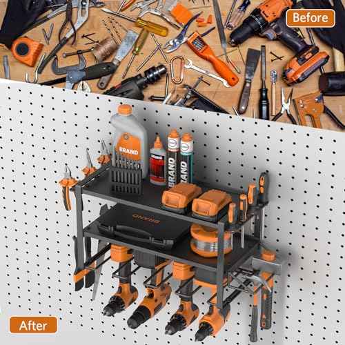 Power Tool Organizer Wall Mount, Drill Holder, Organizers and Storage for Workshop, Garage, Heavy Duty Metal Rack, 4 Drill Holders, 3 Layers, Black
