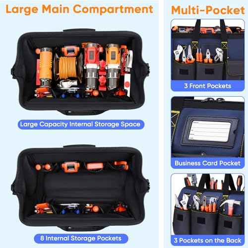 Rolling Tool Bag with Large Capacity, Heavy Duty Tool Organizer Bag with Wheels and Multi-pocket, Tool Storage Bag with Handle/Shoudler Strap/for Men, Electrician, Repairman, HVAC Techs, Mechanic