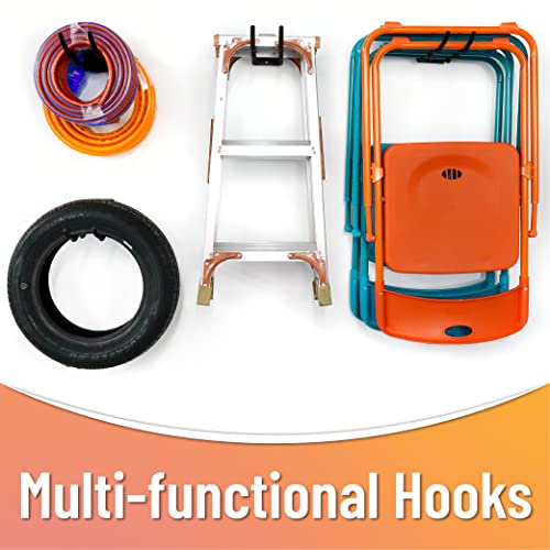 HUHOLE Garage Hooks, Ladder Hangers for Garage Wall, Shovel Holder, 4 Pack Heavy Duty Hook for Ladder, Rake, Folding Chair, Yard Tools, Garden Tool, 12¡± Wave Curved Utility Hooks