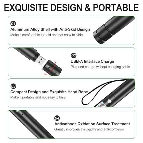 [2 Packs] LETEAPII Green Beam Light Flashlight Long Range, USB Rechargeable Tactical Flashlights with Star Cap Adjustable for TV/LED/LCD Screens, Presentations, Astronomy, Camping, Hiking, and Outdoor