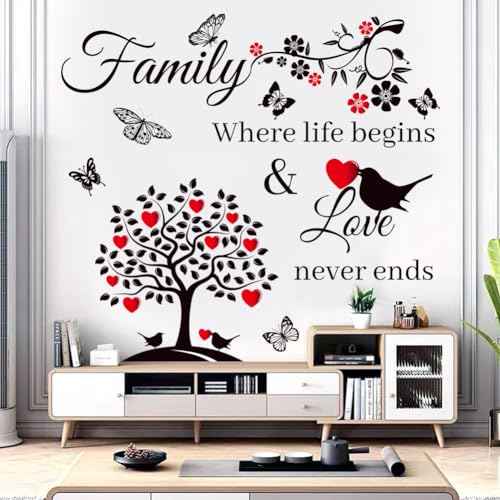 CASADECOR Family Wall Decor Stickers for Living Room - Inspirational Home Decal Background Art, Red