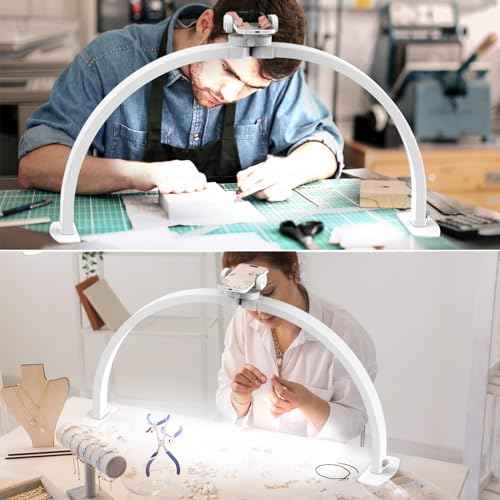 Premium Large Half Moon LED Light for Nail Tech, Foldable Arch Light for Nail Desk Lamp with Phone Stand Perfect for Manicure Handicraft Lighting (Crystal White, Large)