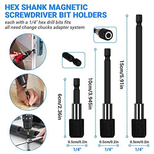 Flexible Drill Bit Extension Set 19pcs, Hex Shank 105¡ÆRight Angle Drill Attachmen, 3pcs 1/4 3/8 1/2" Universal Socket Adapter Set, 3pcs Drill Bit Holder Extension and Screwdriver Bit Kit