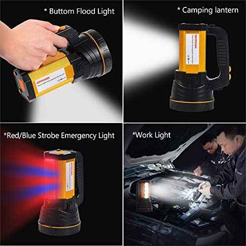 Powerful Led Flashlight High Lumens USB C Rechargeable,Super Bright Handheld Spotlight,Strong Metal Flashlight Large/Long Lasting/Lantern/Strap,High Powered Big Searchlight