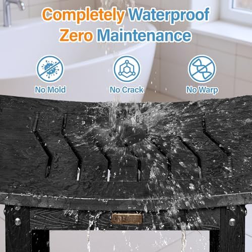 YEFU Shower Chair for Inside Shower: Slip-Resistant Waterproof No Maintenance 500 LBS Weight Capacity - Shower Bench/Stool with Shelf & Handle for Bathroom/Outdoor - Easy to Assemble for Adult/Black
