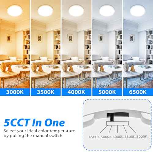 Peasur 12Inch LED Ceiling Light Flush Mount, 5CCT 3000K-6500K Adjustable Ceiling Light Fixture, 2400LM 24W Bright White Flat Lighting Fixture for Hallway Kitchen Bathroom Bedroom, 6Pack