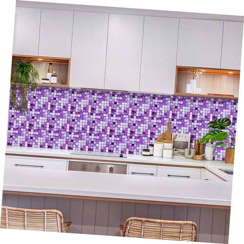 DOITOOL 10pcs Simulated Tile Stickers Decor Adhesive Stickers Paper Peel and Stick Peel and Stick Backsplash Waterproof Stickers Mosaic Tile Decal Purple 3D Baroque PVC Morocco