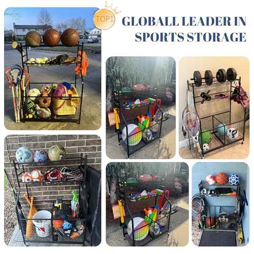 Mythinglogic Sports Equipment Garage Organizer,Garage Ball Storage for Sports Gear and Toys, Rolling Ball Cart with Wheels for Indoor/Outdoor Use