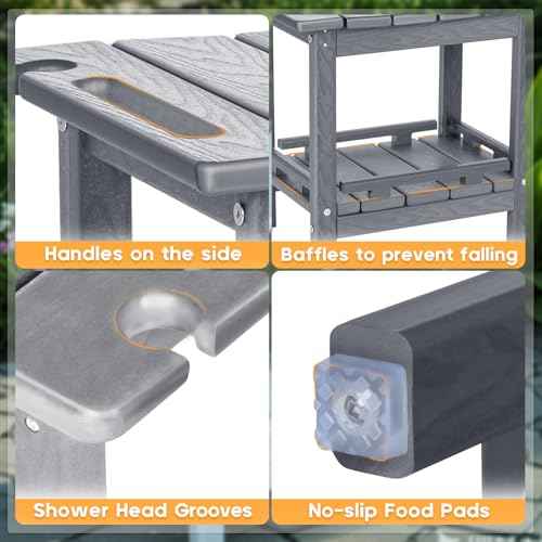 NALONE Shower Bench, HDPE Shower Benches with Storage Shelf & Handles, Indoor & Outdoor Use (Grey)