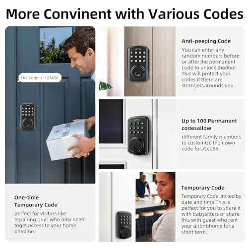 Deadbolt Smart Lock for Front Door, Keyless Entry Door Lock, Bulit-in Wi-Fi with App Remote Control, No Bridge Required, IP65 Waterproof