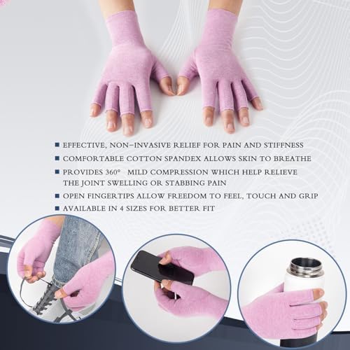 2 Pairs Arthritis Compression Gloves for Women Men, Fingerless Breathable & Moisture Wicking Compression Gloves for Relieving Carpal Tunnel Aches, Rheumatoid Pains, Joint Swell Purple XL