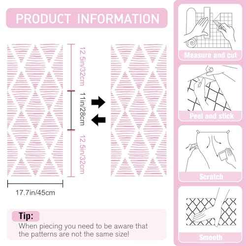 Modern White and Pink Peel and Stick Wallpaper 17.7"x120" Stripe Diamond Wallpaper Vinyl Waterproof Contact Paper Shelf Paper Drawer Liner Roll for Bedroom Living Room