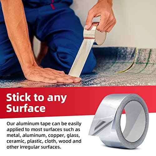 Aluminum Foil Tape 1.88inch x 65FT (21.6Yard) - Adhesive Metal Heat Resistant Silver Duct Tape Heavy Duty for Ductwork & Air Conditioner & Dryer Vent & Insulation & HVAC & Window Seal, 3.9mil