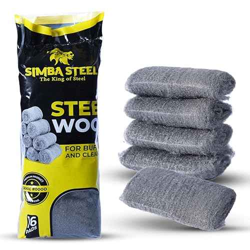 Wool Grade 0000 - Finest Grade - 16 Pads Multi-use for Cleaning, Rust Removal, Wood Buffing, Metal Finish, Furniture, Windows. 16 Pads