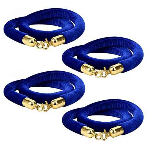 4 Pack Blue Velvet Stanchion Rope, 5ft Velvet Ropes Stanchion Ropes with Gold Clasps, Crowd Control Rope Queue Safety Sarriers Stanchion Post Rope for Party Event and Red Carpet