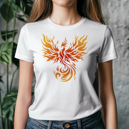 Fire Phoenix Bird Stencil for Painting, 11.8"x11.8" Plastic Winged Phoenix Stencil Drawing Template,DIY Craft Paint Template for Wall Home Decor Wood Burning Card Canvas Fabric Journal Paper
