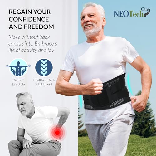 NeoTech Care Adjustable Double Pull Lumbar Brace/Lower Back Belt (Black, Size XL)