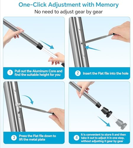 Adjustable Aluminum Walking Cane & Underarm Crutches with Pads and Handgrips, for Adults 150-190cm Tall