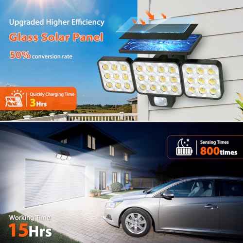 Solar Flood Light Outdoor 4 Pack, 3500LM Super Bright Motion Sensor Outdoor Lights, Solar Lights Outdoors Waterproof, Upgrade Glass Panel, 270¡Æ Wide Angle LED Security Spot Light for Outside Yard