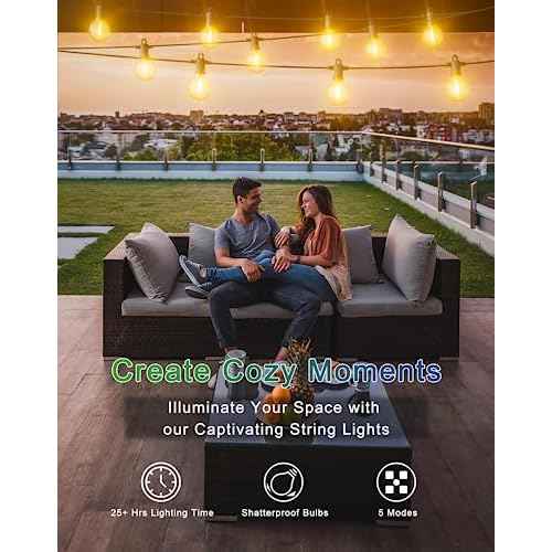 Solar String Lights Outdoor Waterproof 50FT with USB Port and 27 Shatterproof G40 Bulbs(2 Spare), LED Solar Powered Patio Lights for Outside, Porch, Backyard, Bistro, Garden, Market - 2200K