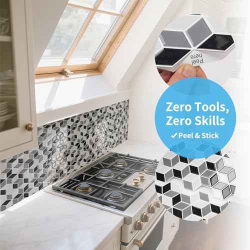 Art3d 10-Sheet Peel and Stick Backsplash Tiles, 12x12 Inch Self-Adhesive 3D Wall Tiles for Kitchen, Bathroom, Countertop - Thickened Waterproof Design (White & Black)