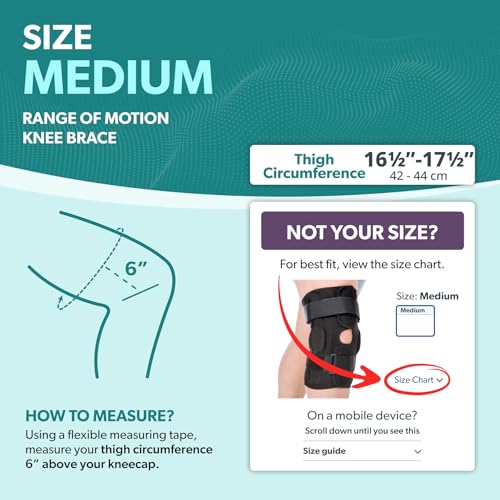 BraceAbility Torn Meniscus ROM Knee Brace - Hinged Post Surgery Support with Flexion Extension Control for Hyperextension and Locking Treatment, Ligament PCL or ACL Tears, Osteoarthritis Relief (M)