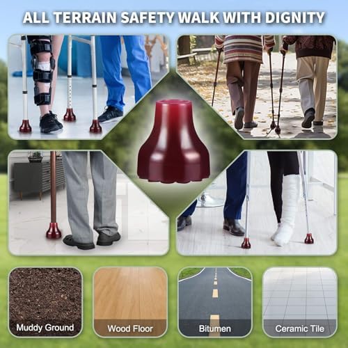 Cane Tips 1 1/8 inch, Self Standing Heavy Duty Cane Accessories for Diameter 28mm, 2 Years Free Replace, Rubber Tip Replacement for Walking, Folding & Medical Canes, Stable Grip Traction Attachment