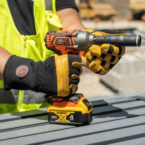 Klein Tools 40080 Work Gloves, Durable Soft Grain Leather Lineman Gloves with Padded Knuckles, Medium