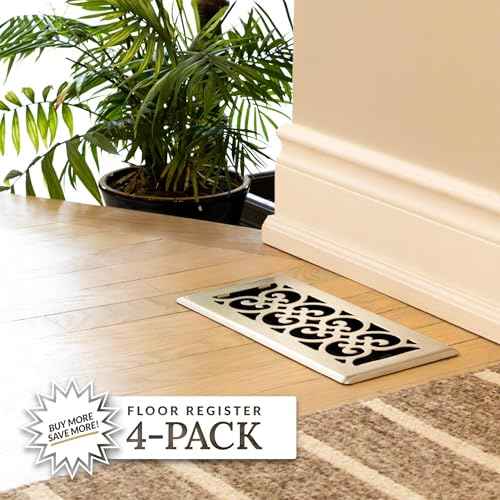 Decor Grates (4-Pack) SPH410-NKL Scroll Design Floor Register, 4x10 Inches, Brushed Nickel Finish