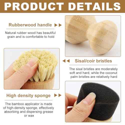 Cutting Board Oil Wax Applicator and Scrub Brush Set- Natural Bamboo with Sisal Fiber and Sponge for Mineral Oil Board, Wooden Worktops, Butcher Blocks, Utensil Care(as Shown,Size:2pcs)