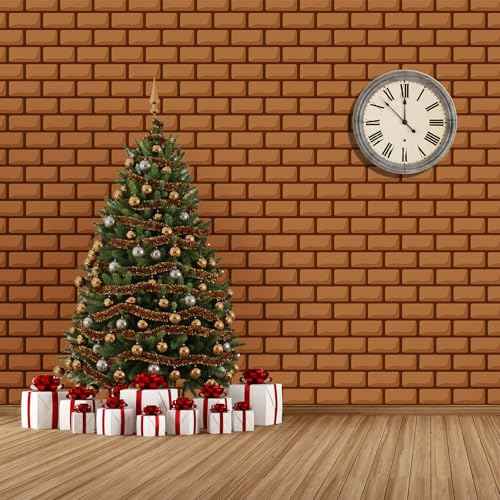 Chuangdi 4.5 x 9 Feet Brick Stone Wall Backdrop Stone Wall Scene Setter Wallpaper Curtains Door Removable Tablecloth Photo for Winter Halloween (Brown)