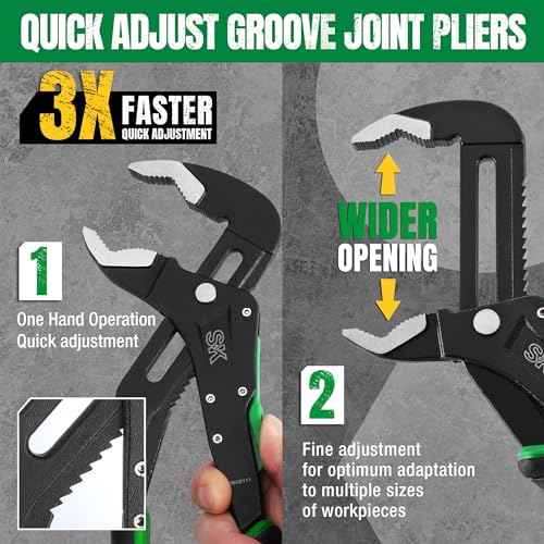 SK 12-Inch Quick Adjust Groove Joint Pliers, Water Pump Pliers, Premium CR-V Construction, SureGrip V-Jaw Design with Comfortable Grips