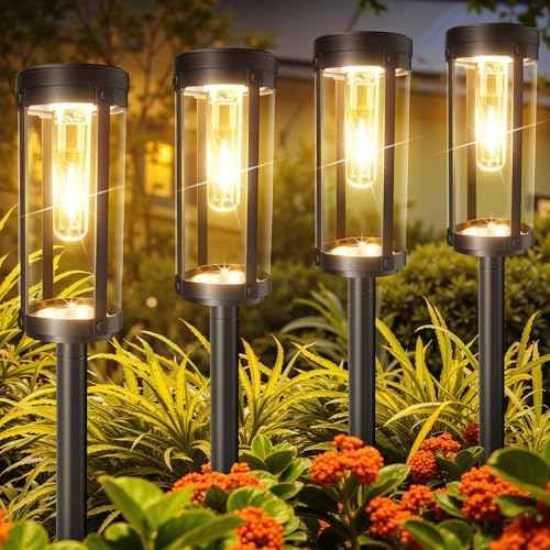 Solar Pathway Lights Outdoor: 8 Pack Upgraded Solar Lights Outdoor Waterproof - Up to 15 Hrs Bright Modern Path Light for Garden Yard Patio Driveway Walkway Sidewalk Landscape Lighting Outside Decor