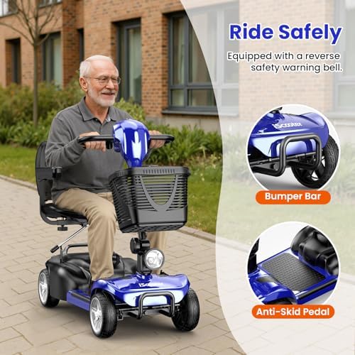 iScooter Mobility Scooter, 4-Wheel Mobility Scooters for Adults & Seniors, 300 lbs Capacity, Lightweight Powered Electric Wheelchair Device with Seat, Detachable Basket, Cup Holder, LED Headlight