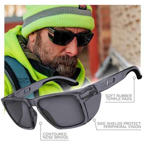 Ergodyne Skullerz SIXTEN Safety Glasses with Side Shields, Anti Fog, Anti Scratch Polarized Lenses, ANSI z87.1 with Protective Zippered Hard Shell Eyewear Case