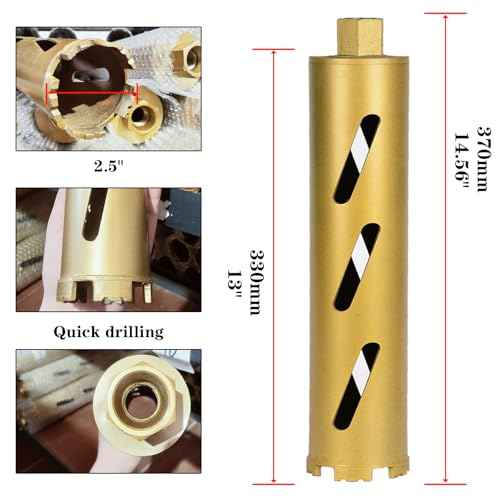 2.5" Dry Core Drill Bits for Cured Concrete with Rebar Brick Blonck Masonry etc 13in/330mm Drilling Depth£¬10mm Diamond Segment Height£¬2 Adapters