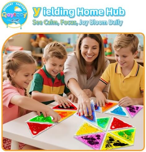 Squishy Liquid Sensory Gel Tiles 9 Packs - Triangle Liquid Sensory Toys for Sensory Play & Portable Fun, Washable Sensory Floor Tiles for Toddles 3+ Learning, Calming, Fidgeting