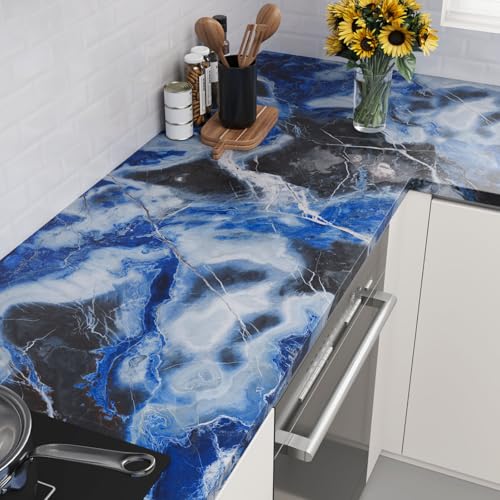 VaryPaper 15.7''x78.7'' Abstract Royal Blue Marble Contact Paper Waterproof Marble Wallpaper Peel and Stick Countertops Table Vinyl Wrap Self Adhesive Removable Wall Paper for Kitchen Bedroom Bathroom