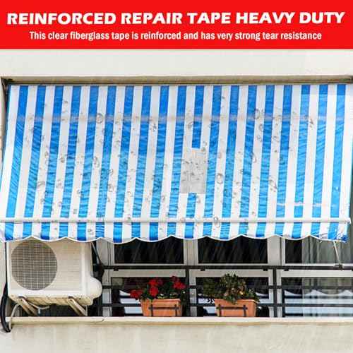 Fiberglass Rv Awning Repair Tape Kit - 5 Inch Wide 39ft Heavy Duty Waterproof Tear Repair Patch for Tent, Tarp, Canopy, Boat with Canvas Tape and Sail Repair Tape