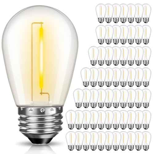 64 Pack LED S14 Replacement Light Bulbs, Shatterproof 1W Vintage Edison Bulbs for Outdoor Patio Backyard String Lights, Dimmable, E26 Screw Base, 2200K Warm White