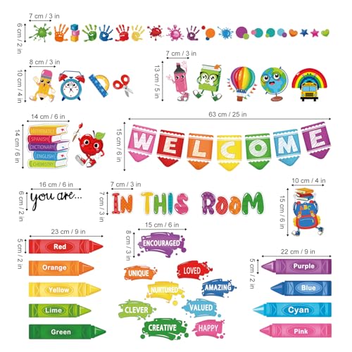 wondever Colorful Pencils Inspirational Quotes Window Clings Back to School Crayon Handprint Glass Sticker Decal Anti Collision Double-Side Static Stickers for Home Glass