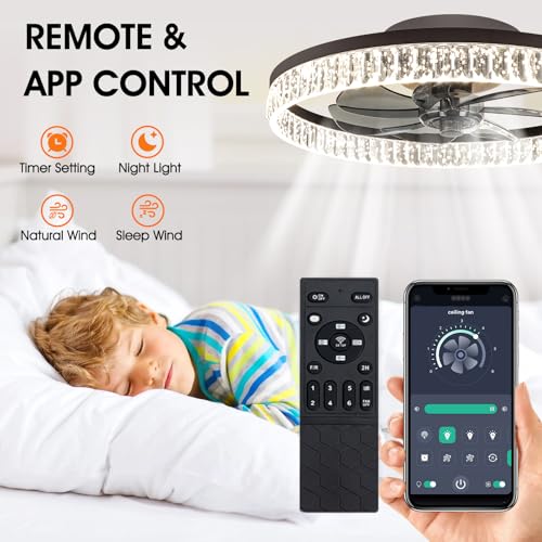 Ceiling Fans with Lights, 20'' Ceiling Fans with Lights and Remote, Low Profile Ceiling Fan with Light, 3 CCT & Dimmable, 6 Fan Speed, Remote&App Control Ceiling Fan for Bedroom, Living Room, Kitchen