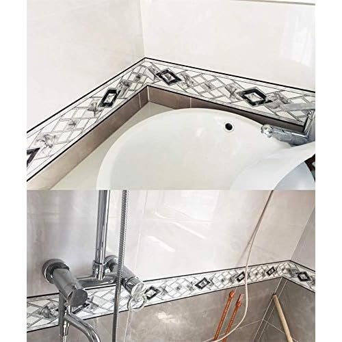 Simplemuji 3D Self Adhesive Black Diamond Waterproof Wallpaper Border Peel and Stick for Bathroom Kitchen Counter Top Tiles Sticker,4 Inch by 16.5 Feet